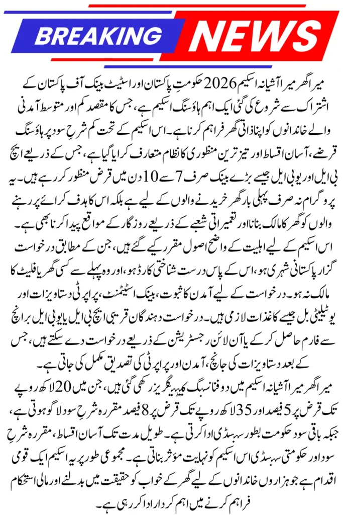 Mera Ghar Mera Ashiana Scheme 2026 Get Fastest Loan Approval via HBL & UBL in Just 7 Days