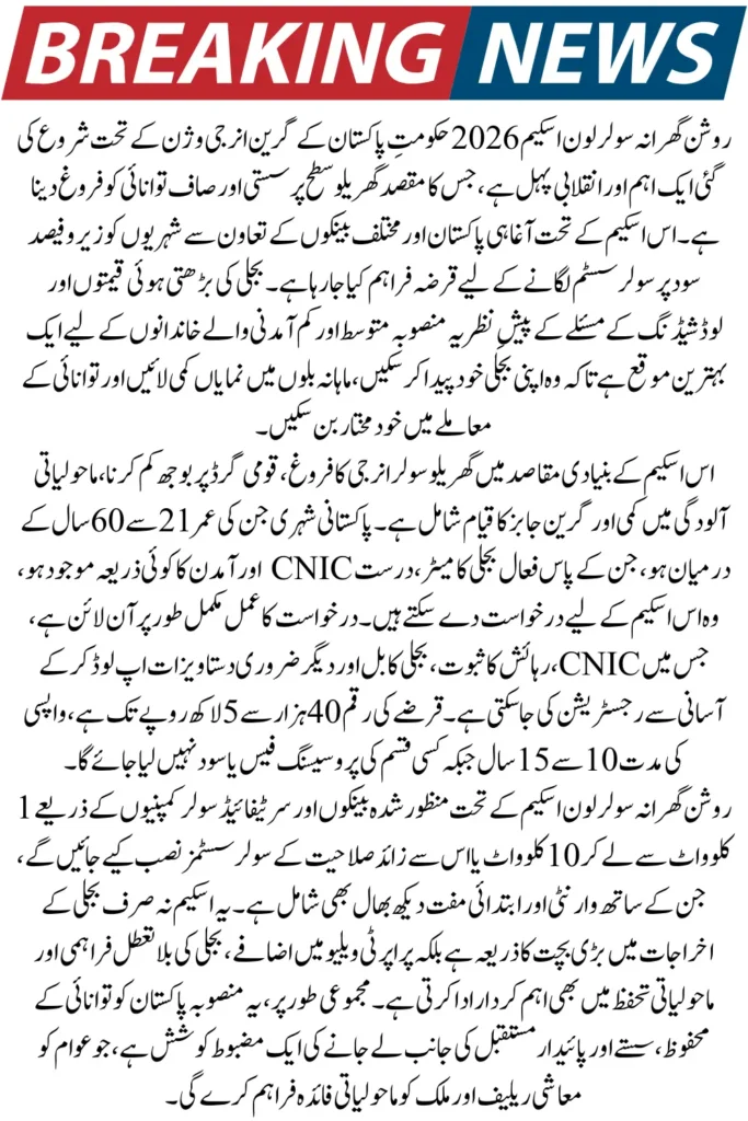 Roshan Gharana Solar Loan Scheme 2026 – Apply Online for 0% Interest Home Solar Installation