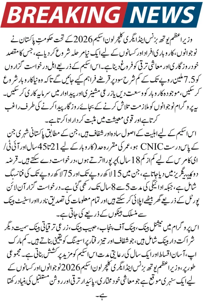 PM Youth Business & Agriculture Loan Scheme 2026 – Get Up to Rs. 7.5 Million, Apply Online Before Deadline