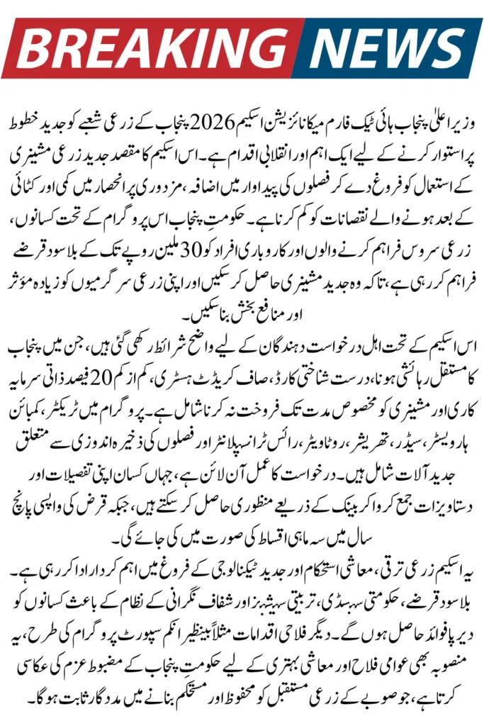 CM Punjab Hi-Tech Farm Mechanization Scheme 2026 Modern Machinery on Subsidized Rates