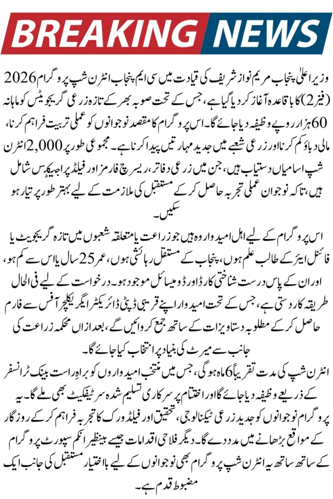 Punjab Internship Program 2026 Monthly Rs. 60,000 Stipend & Online Registration Open