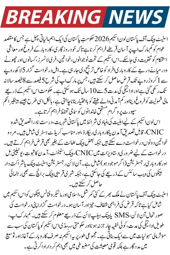 SBP Loan Scheme 2026 – Easy Registration, Low Markup & Complete Loan Details