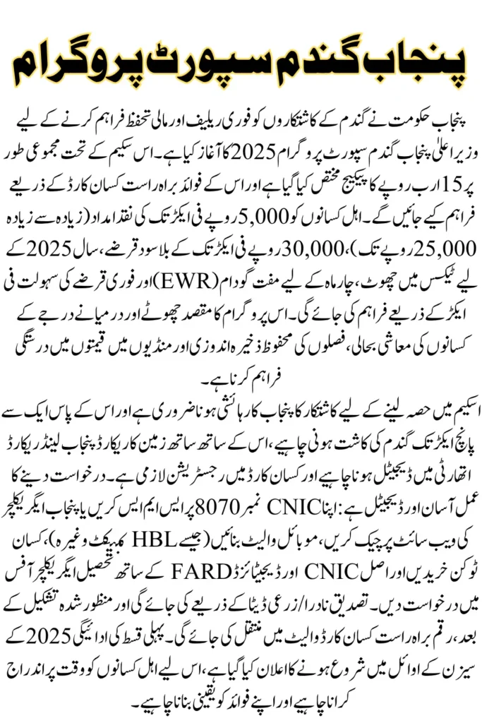 CM Punjab Wheat Support Program 2025 – Apply Online for Subsidy & Farmer Support Package