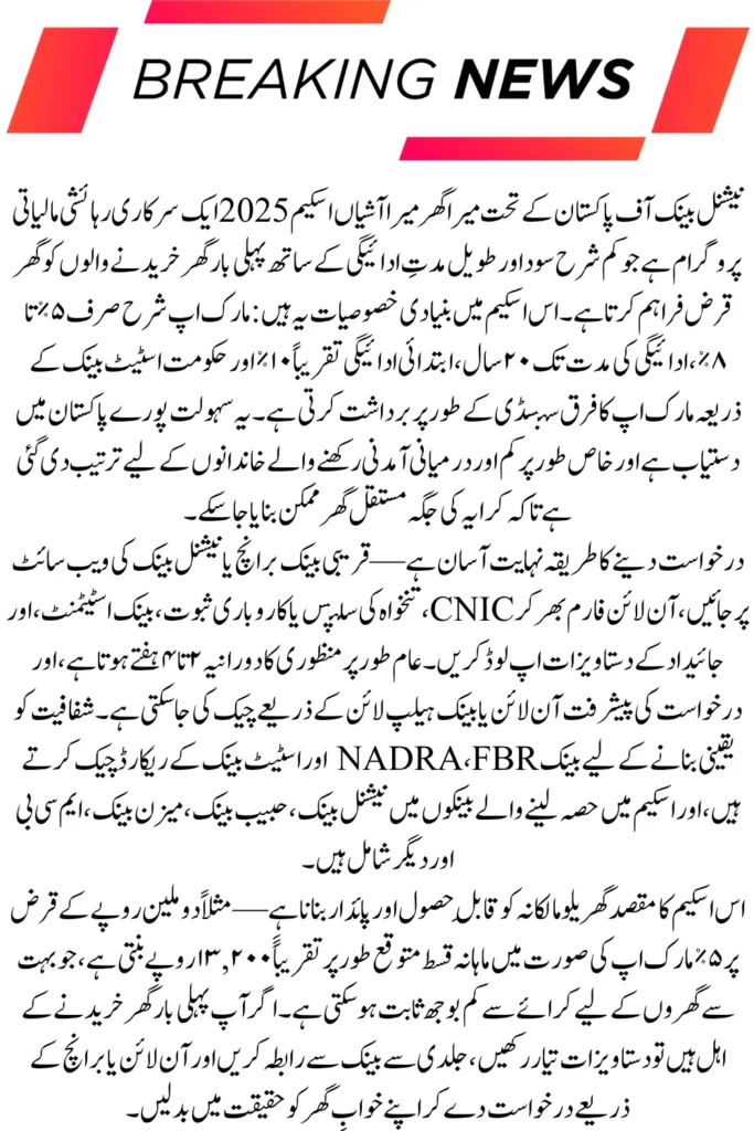 NBP Mera Ghar Mera Ashiana Scheme 2025 – Easy Online Apply for Low-Cost Home Financing