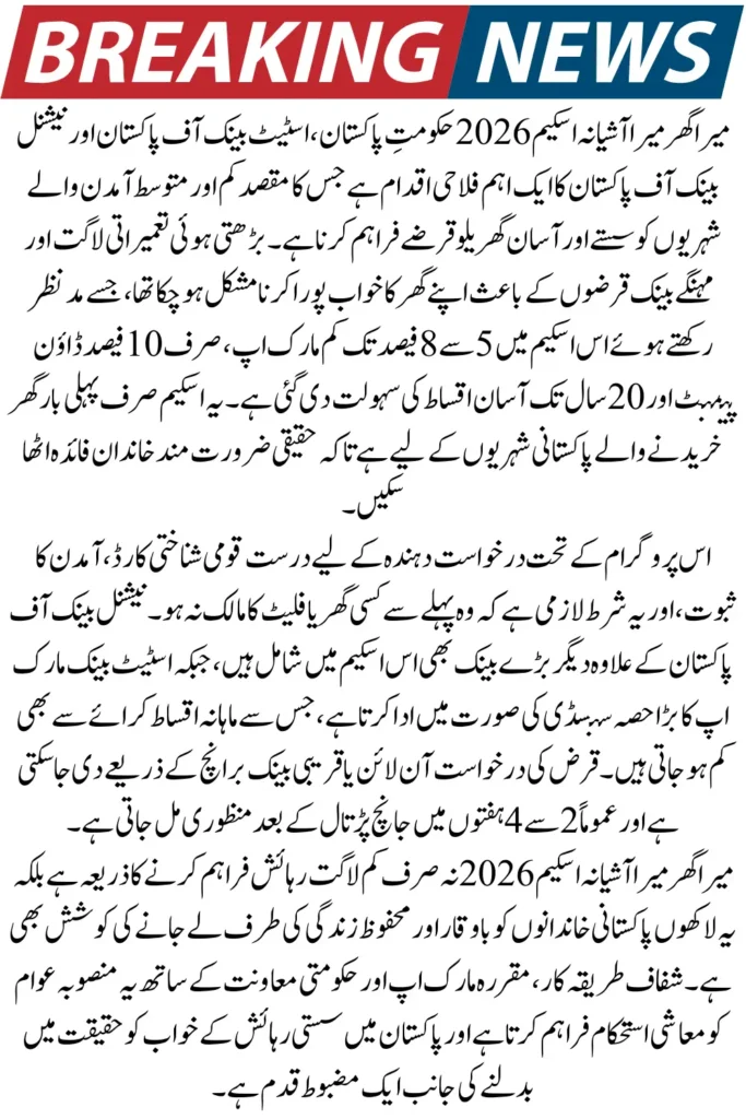 NBP Mera Ghar Mera Ashiana Scheme 2026 – Easy Online Apply for Low-Cost Home Financing