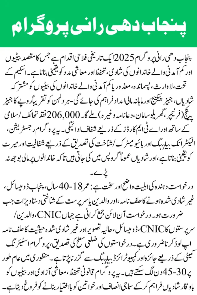 Punjab Dhee Rani Program 2025 – Register Online, Financial Support for Daughters & Full Eligibility Checklist