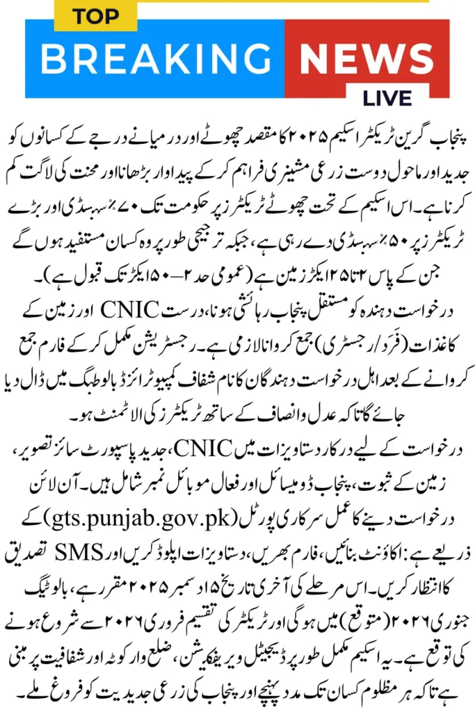 Punjab Green Tractor Scheme 2025 – Apply for Up to 70% Subsidy & Check Farmers’ Eligibility Online