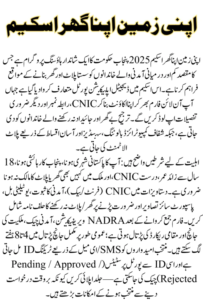 Apni Zameen Apna Ghar Scheme 2025 – Online Apply, Plot Ownership Rules & Full Eligibility Explained