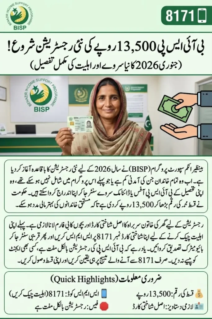 BISP Rs 13,500 Registration Opens for January 2026 – Fresh Enrollment, Eligibility & Qist Timeline