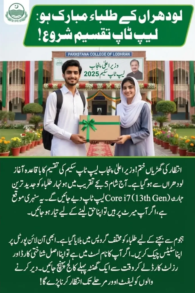 CM Punjab Laptop Distribution Officially Starts in Lodhran – Student-Wise Rollout & Schedule
