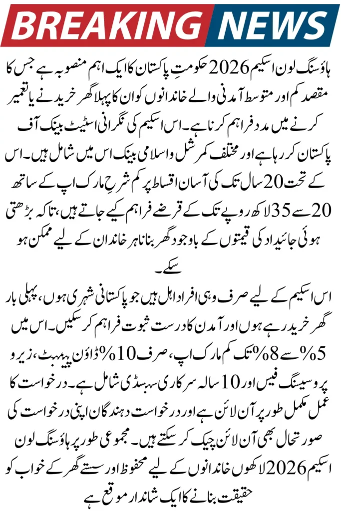 Housing Loan Scheme 2026 Online Registration Started Apply Now for Low Markup Home Loan