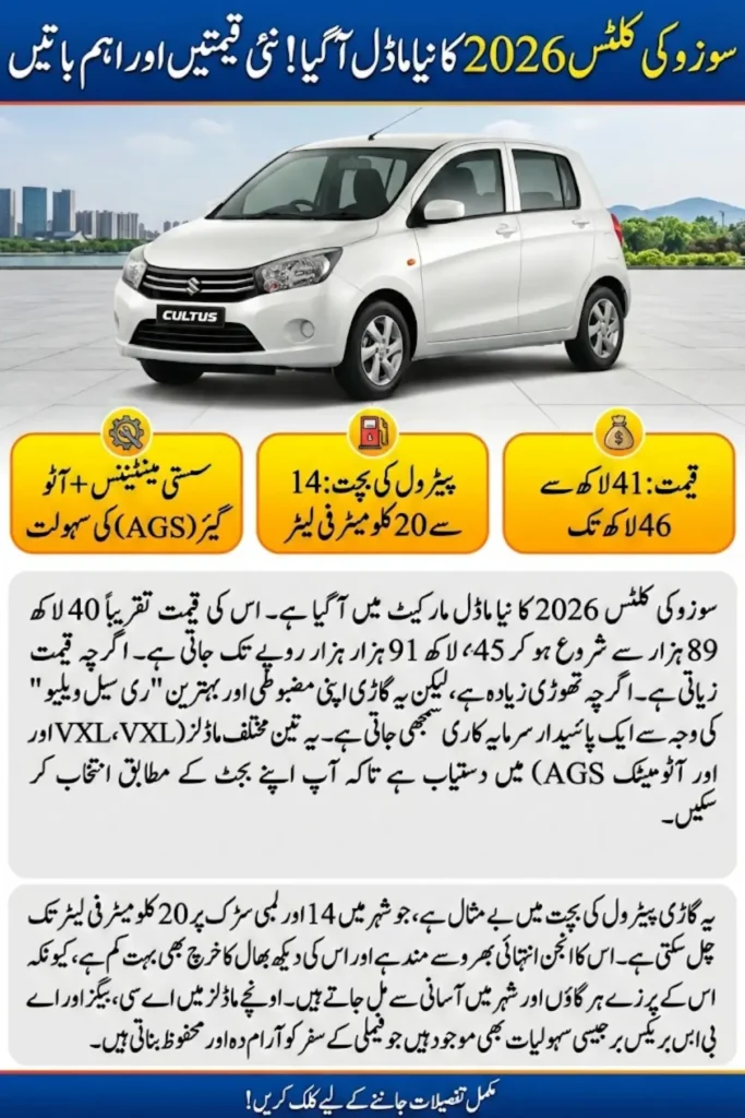 Suzuki Cultus 2026 Price in Pakistan – Latest Variants, Mileage & Market Update
