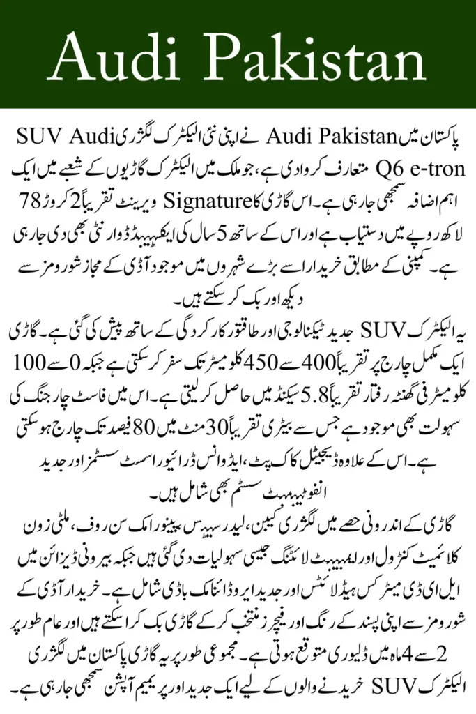 Audi Q6 e-tron SUV Launched in Pakistan Price, Features & Booking Details Revealed