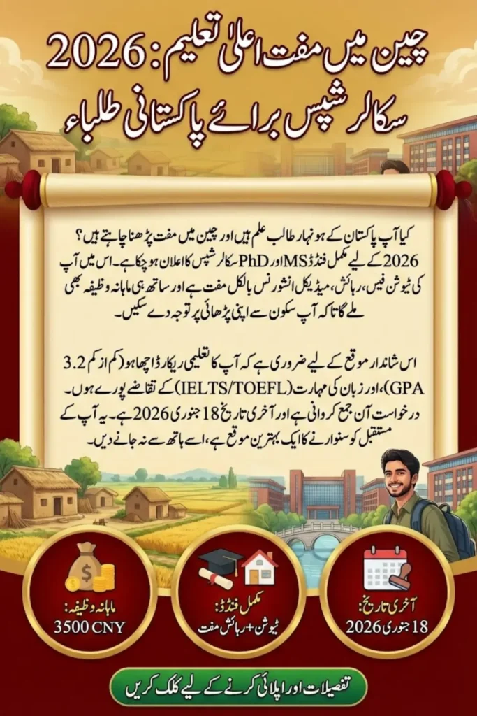 Fully-Funded MS & PhD Scholarships 2026 in China – Apply Now for Pakistani Students