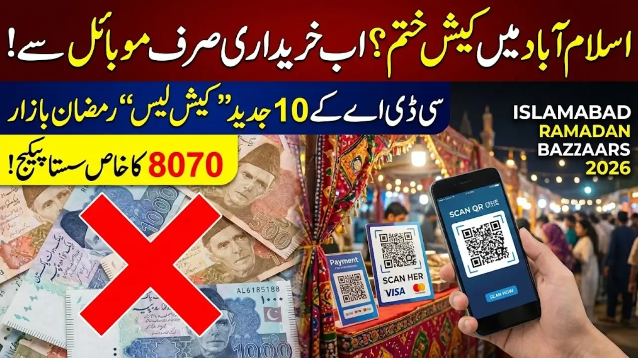 Shoppers utilizing digital payment methods at a bustling market in Islamabad.