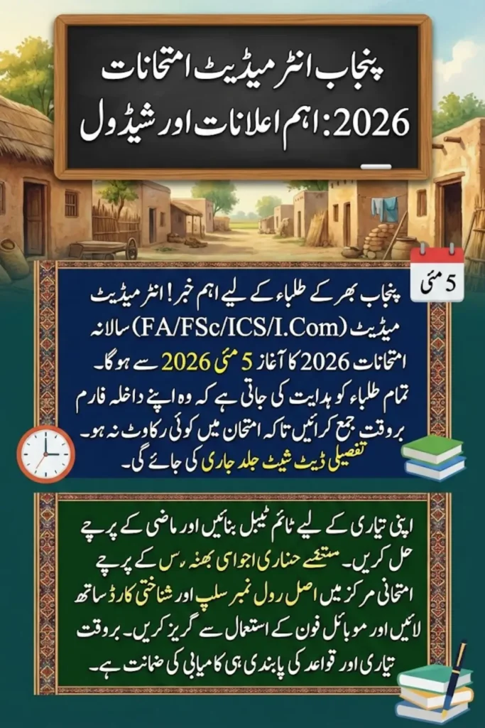 Punjab Boards Intermediate Exams 2026 Announced – Start Date, Schedule & Key Updates