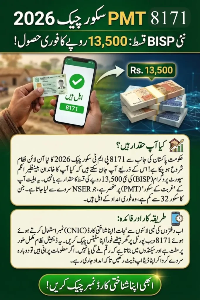 8171 PMT Score Check Online 2026 Verify Eligibility and Get New BISP Rs. 13,500 Payment Quickly