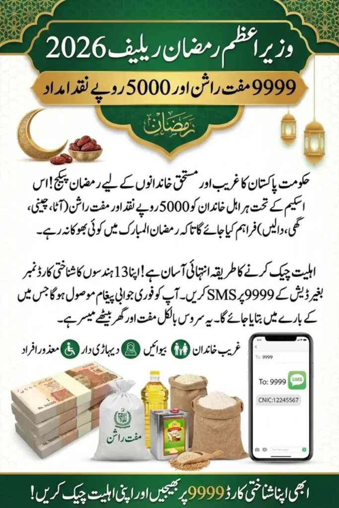9999 PM Ramzan Relief 2026: CNIC SMS Check 5000, Cash Aid & Rashan Support Explained