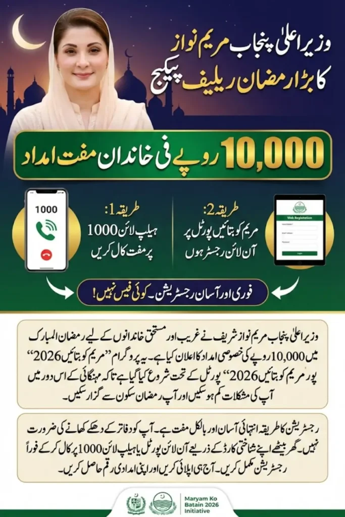 Maryam Nawaz 1000 Portal 2026 Simple Online Registration for 10,000 Ramzan Relief