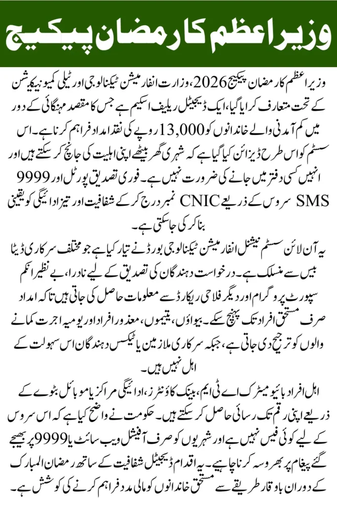 pmrrp.nitb.gov.pk PM Ramzan Package 2026 Complete Guide to Rs. 13,000 Status Check & Payment