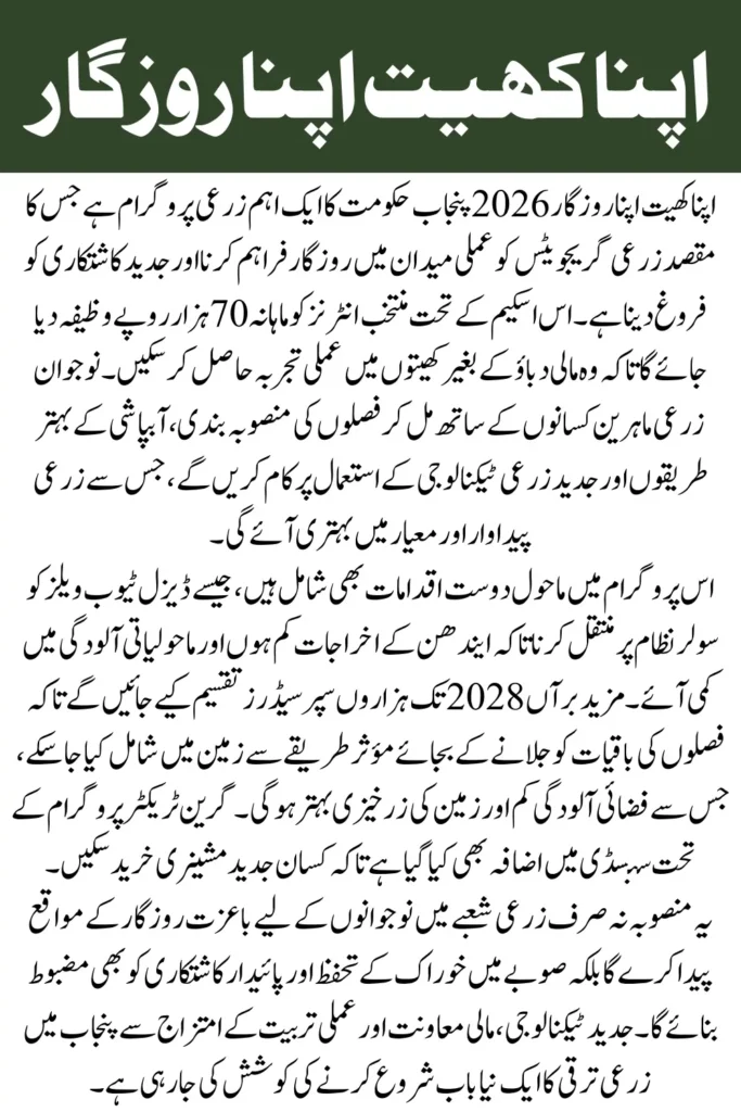 Apna Khet Apna Rozgar 2026 Rs70,000 Stipend for Agriculture Graduates in Punjab
