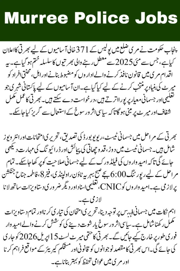 Punjab Murree Police Jobs 2026 Complete Recruitment Schedule and Application Guide