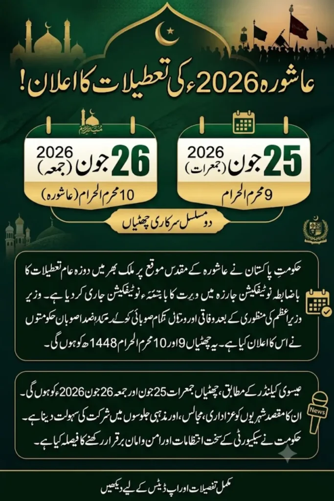 Pakistan Announces Two Public Holidays for Ashura 2026